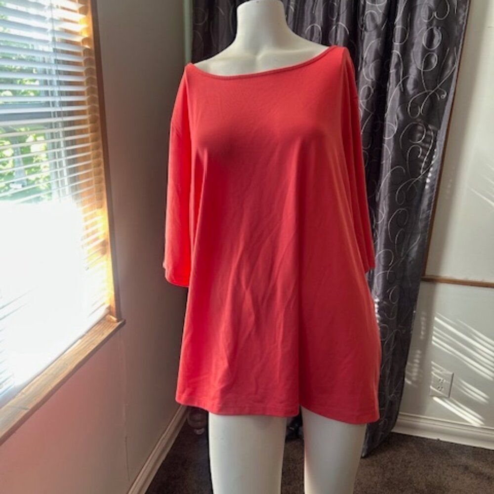Susan Graver Essential Orange boat neck top, size 3X